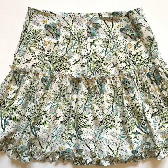 Charlotte Brody Tiered Mini Skirt Womens 0 Green White Floral High Rise Silk - Picture 6 of 8